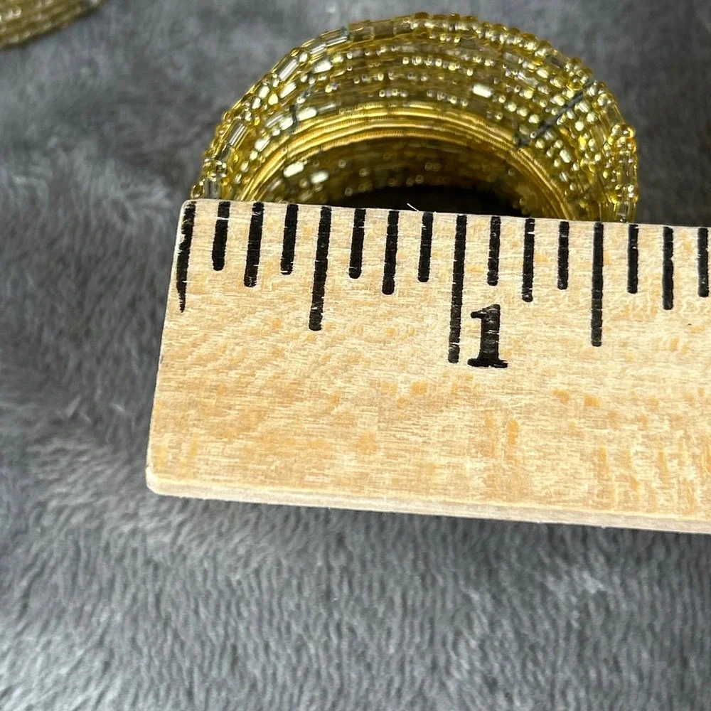 Pier 1 Imports Gold‎ Beaded Napkin Rings Set of 7 Metallic Holiday Table Decor